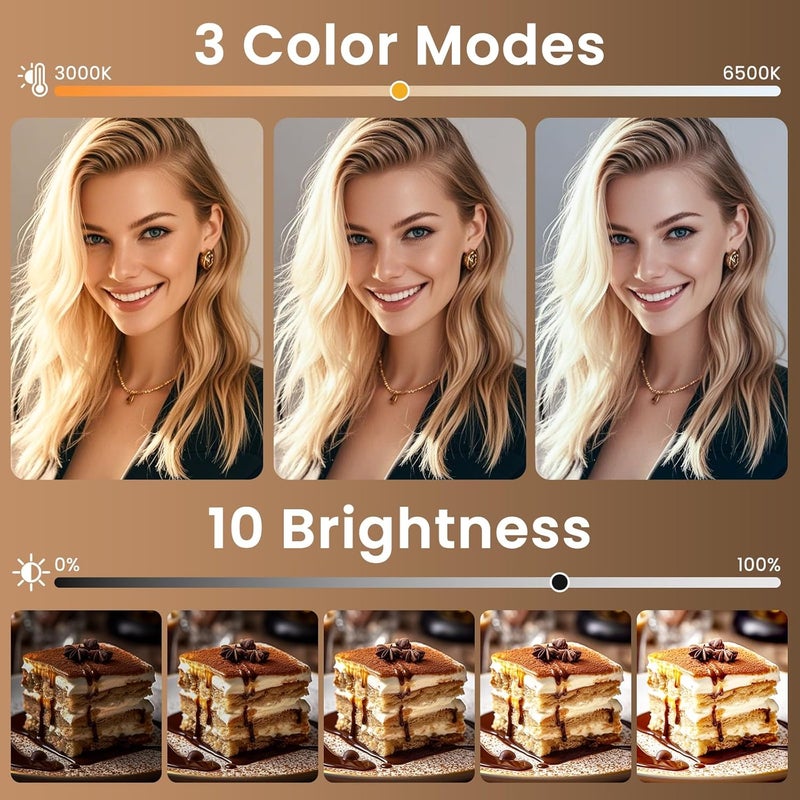 MACTREM 10“ Desk Ring Light with Stand, Desktop LED Circle Halo Light with Phone Holder for Computer Zoom Meeting, Laptop Light for Conference Video Calls, Live Streaming, Podcast, Selfie, Makeup - Image 3